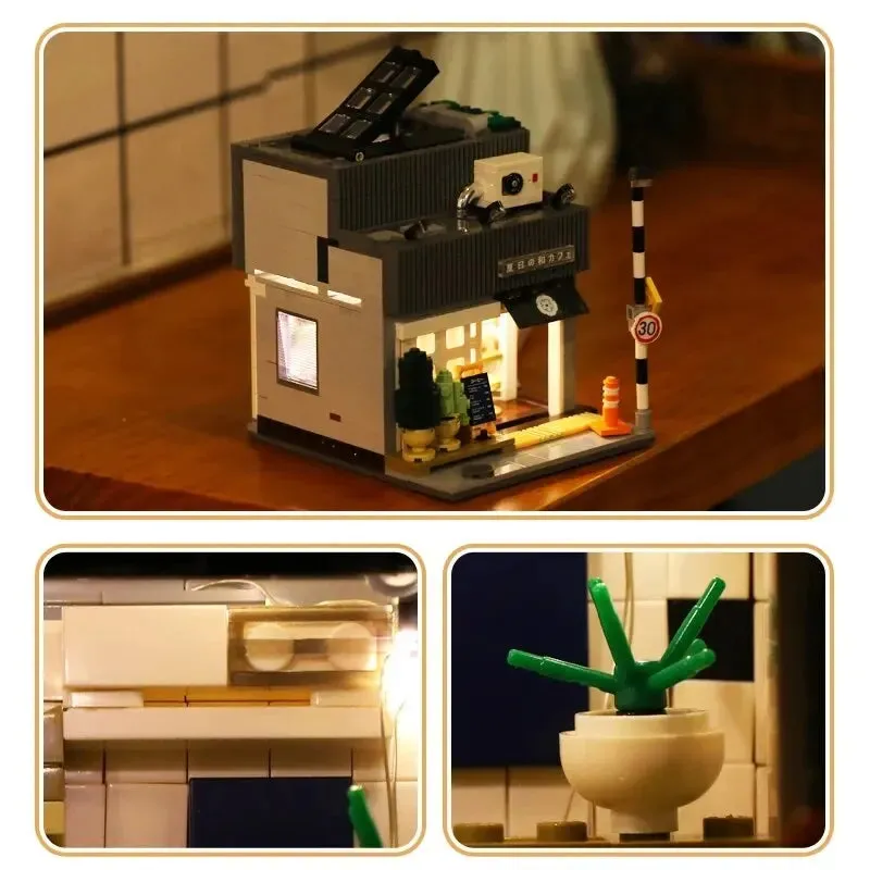 1116PCS City Japanese Summer Restaurant Cafe Building Blocks Street View Model Bricks With Light Toys Kids DIY Toys Holiday Gift