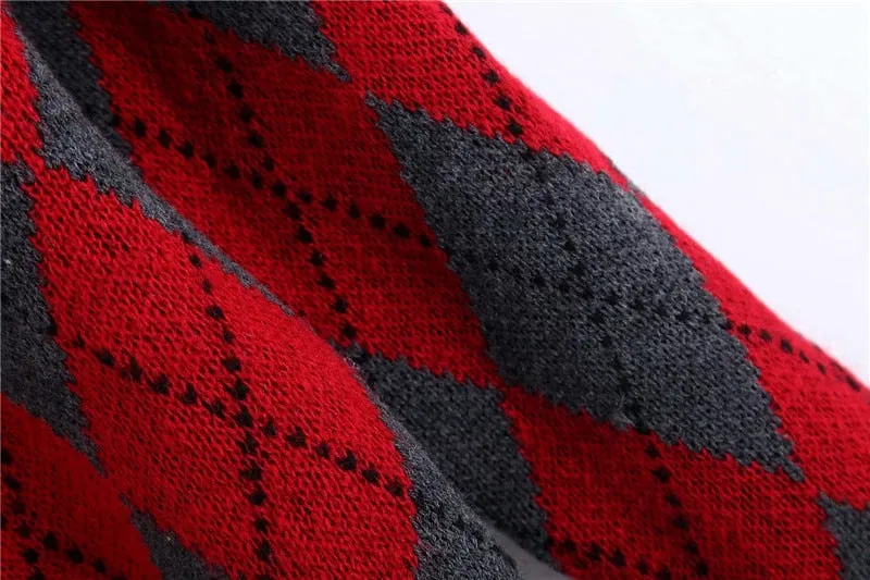 ARGYLE SWEATER WITH RUFFLES