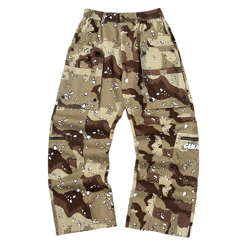 Beautiao camo Glacier Print loose-fitting slacks with removable pockets