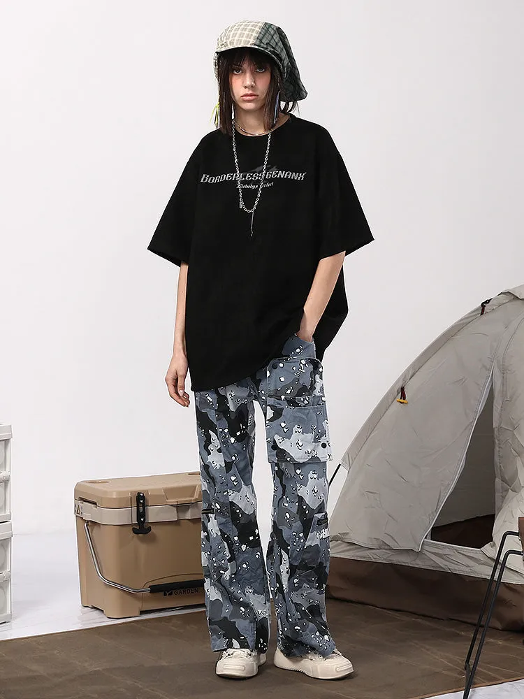 Beautiao camo Glacier Print loose-fitting slacks with removable pockets