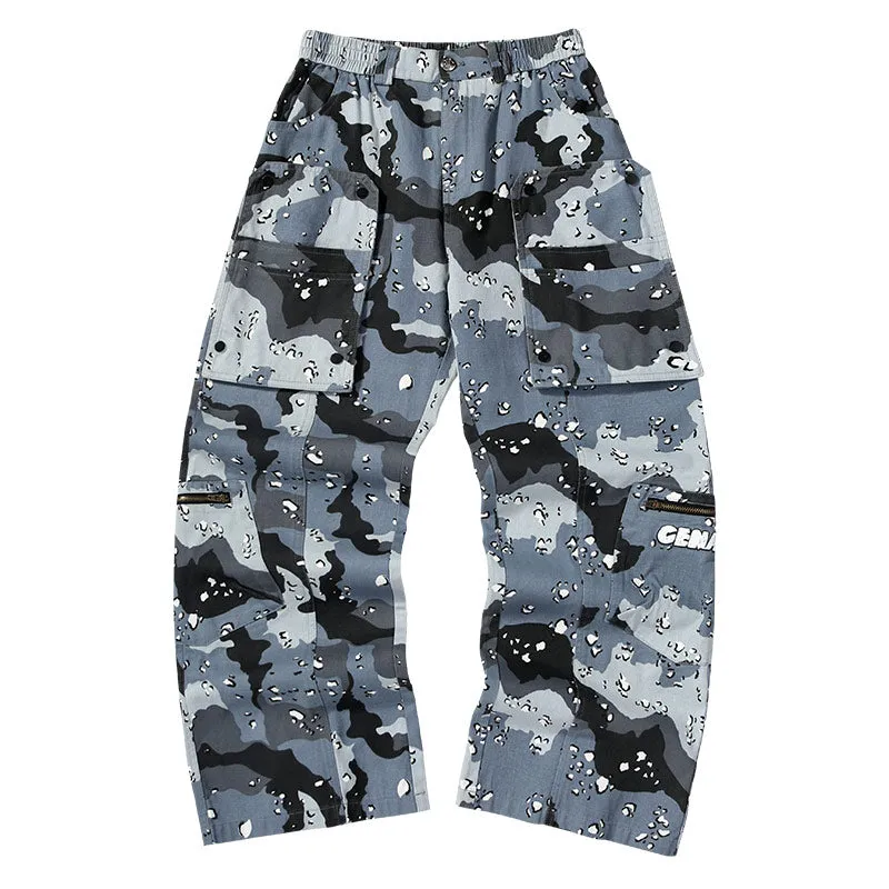 Beautiao camo Glacier Print loose-fitting slacks with removable pockets