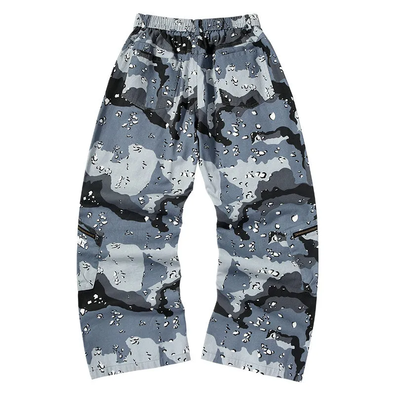 Beautiao camo Glacier Print loose-fitting slacks with removable pockets