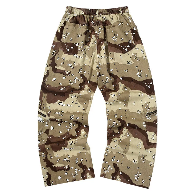 Beautiao camo Glacier Print loose-fitting slacks with removable pockets