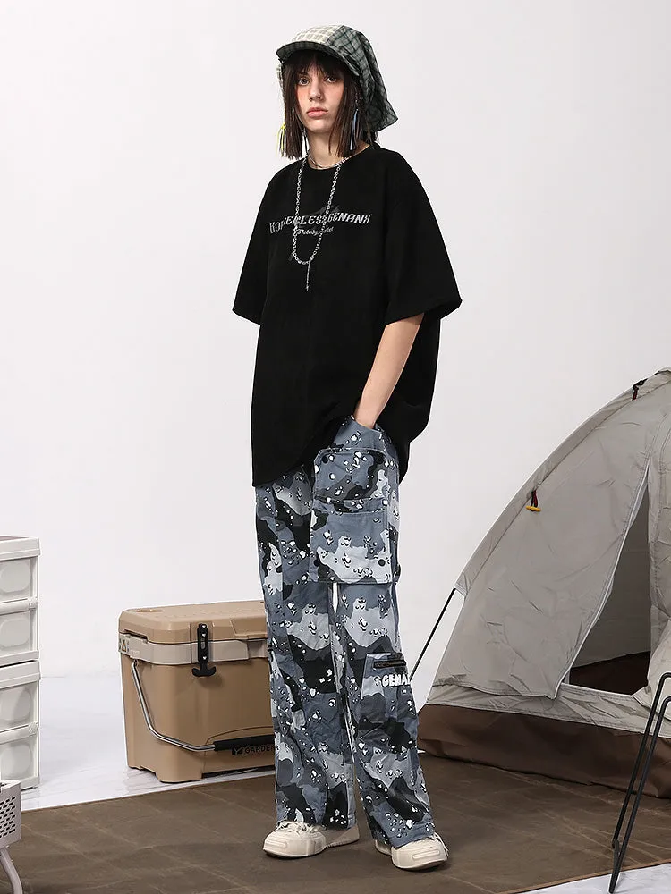 Beautiao camo Glacier Print loose-fitting slacks with removable pockets