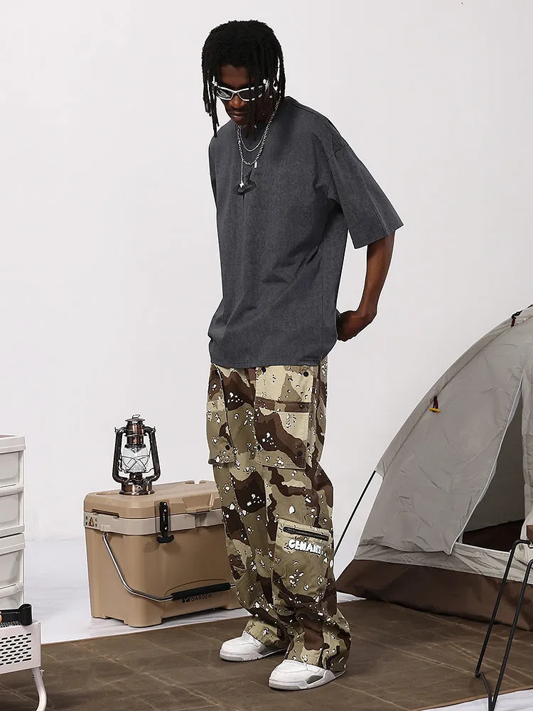Beautiao camo Glacier Print loose-fitting slacks with removable pockets