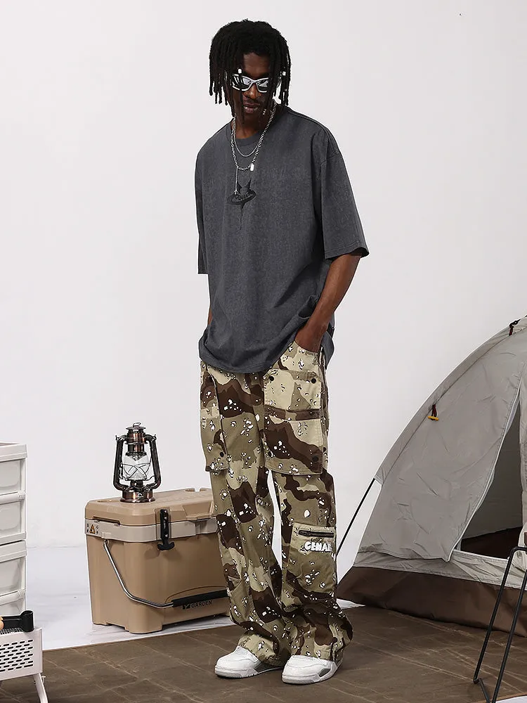 Beautiao camo Glacier Print loose-fitting slacks with removable pockets