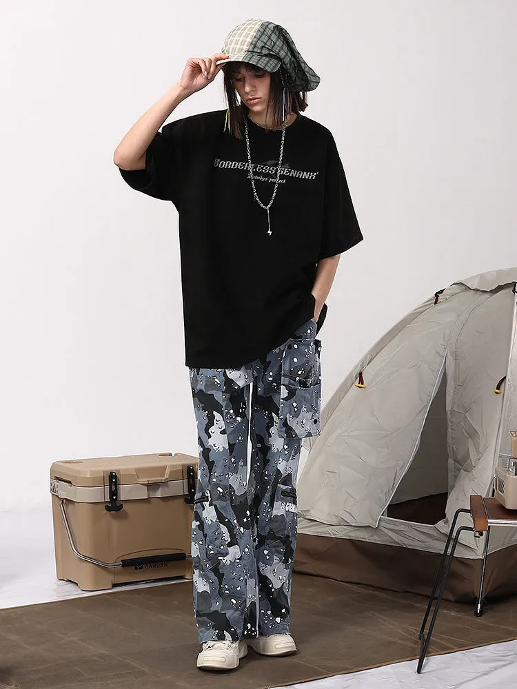 Beautiao camo Glacier Print loose-fitting slacks with removable pockets