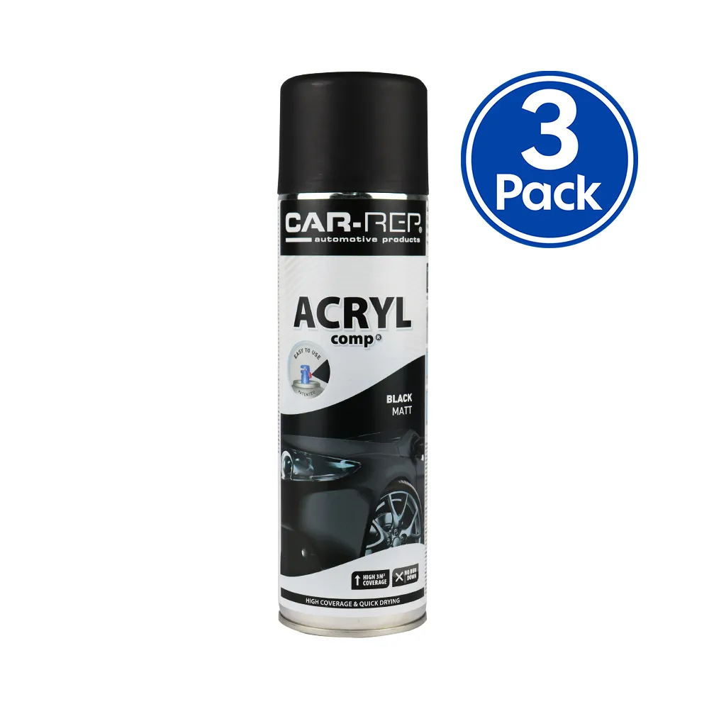 CAR-REP Professional Automotive Matt Acrylic Aerosol 500ml Black x 3 Pack
