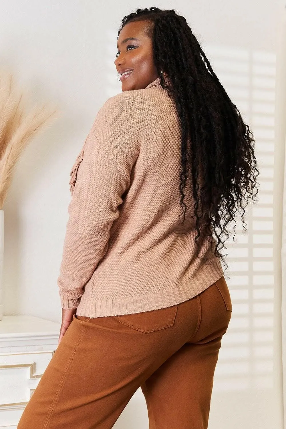 Chic fringe turtleneck sweater