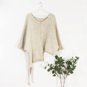 Chunky natural and slouchy a-symmetric jumper with tie side (Alpaca mix)