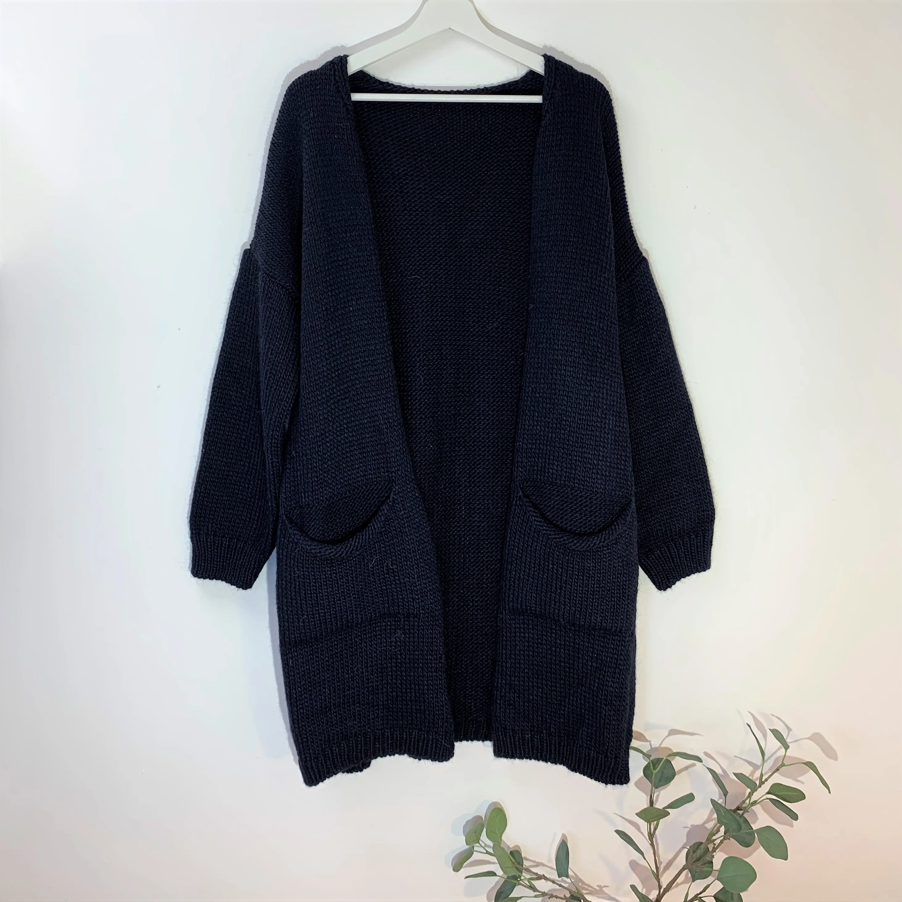 Chunky natural long cardi with pockets (Wool mix)