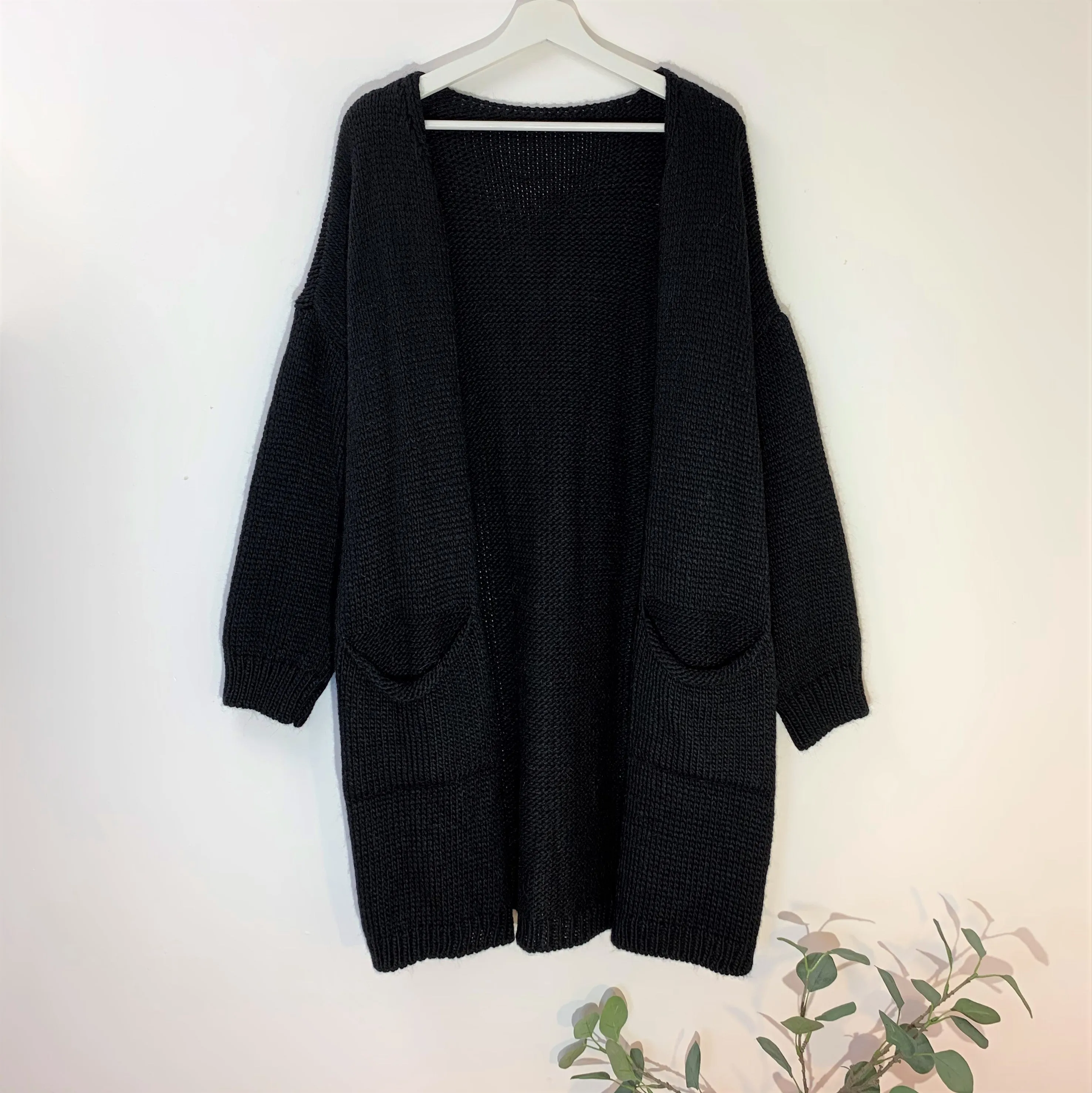 Chunky natural long cardi with pockets (Wool mix)