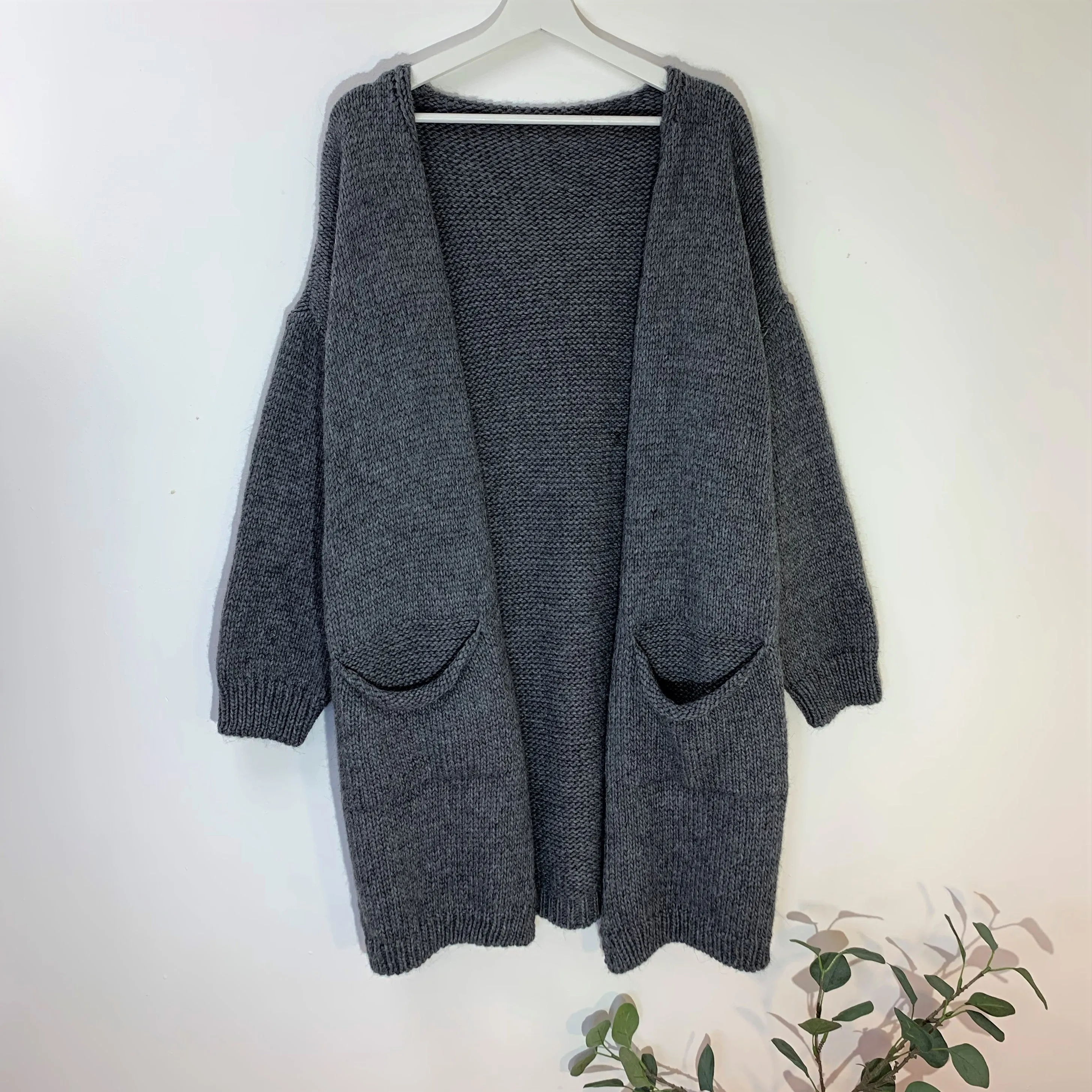 Chunky natural long cardi with pockets (Wool mix)
