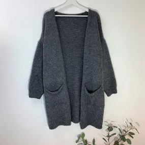 Chunky natural long cardi with pockets (Wool mix)