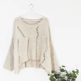Chunky natural slightly cropped jumper with distressed holes detail (Alpaca mix)