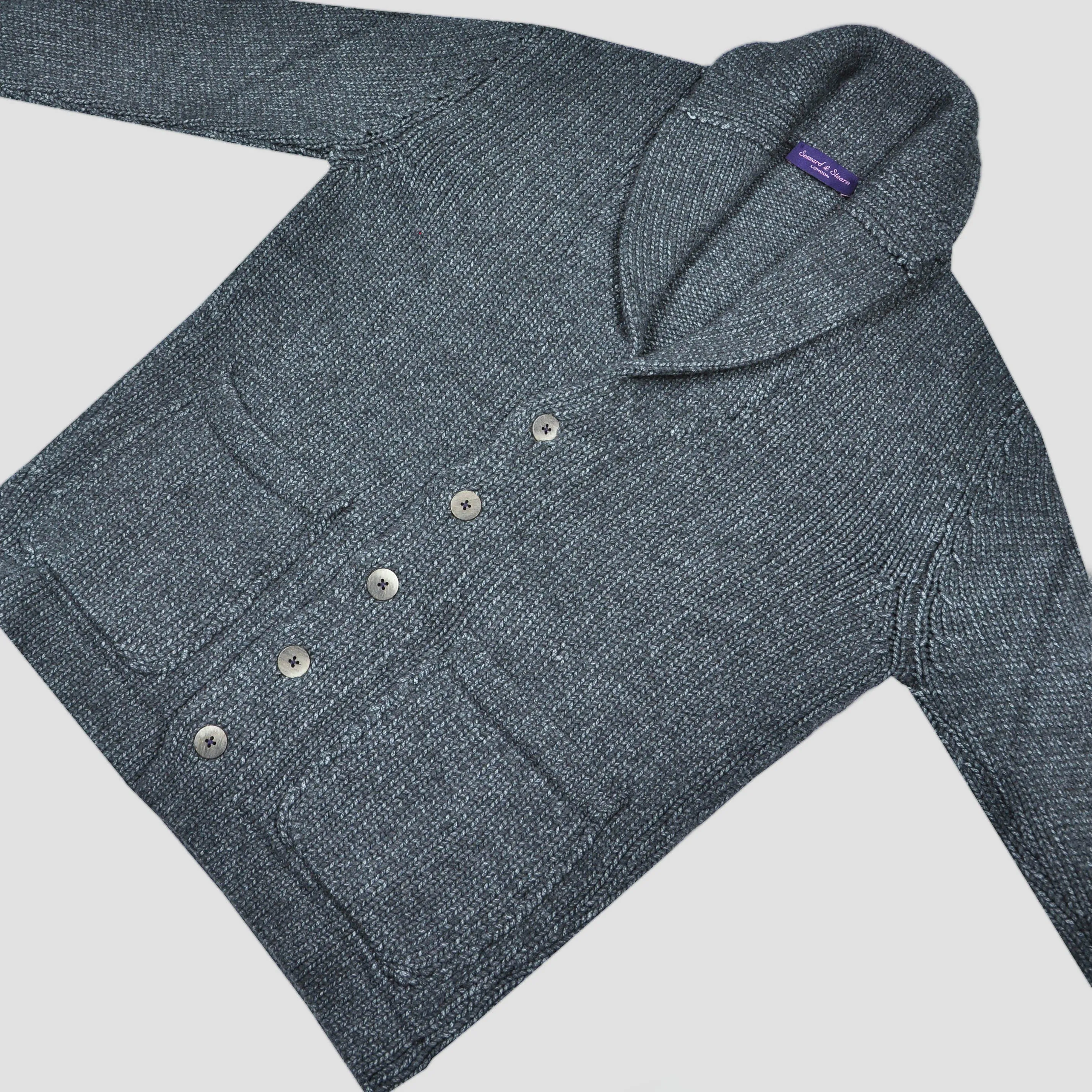 Chunky Shell Collar Wool Cardigan in Charcoal Grey