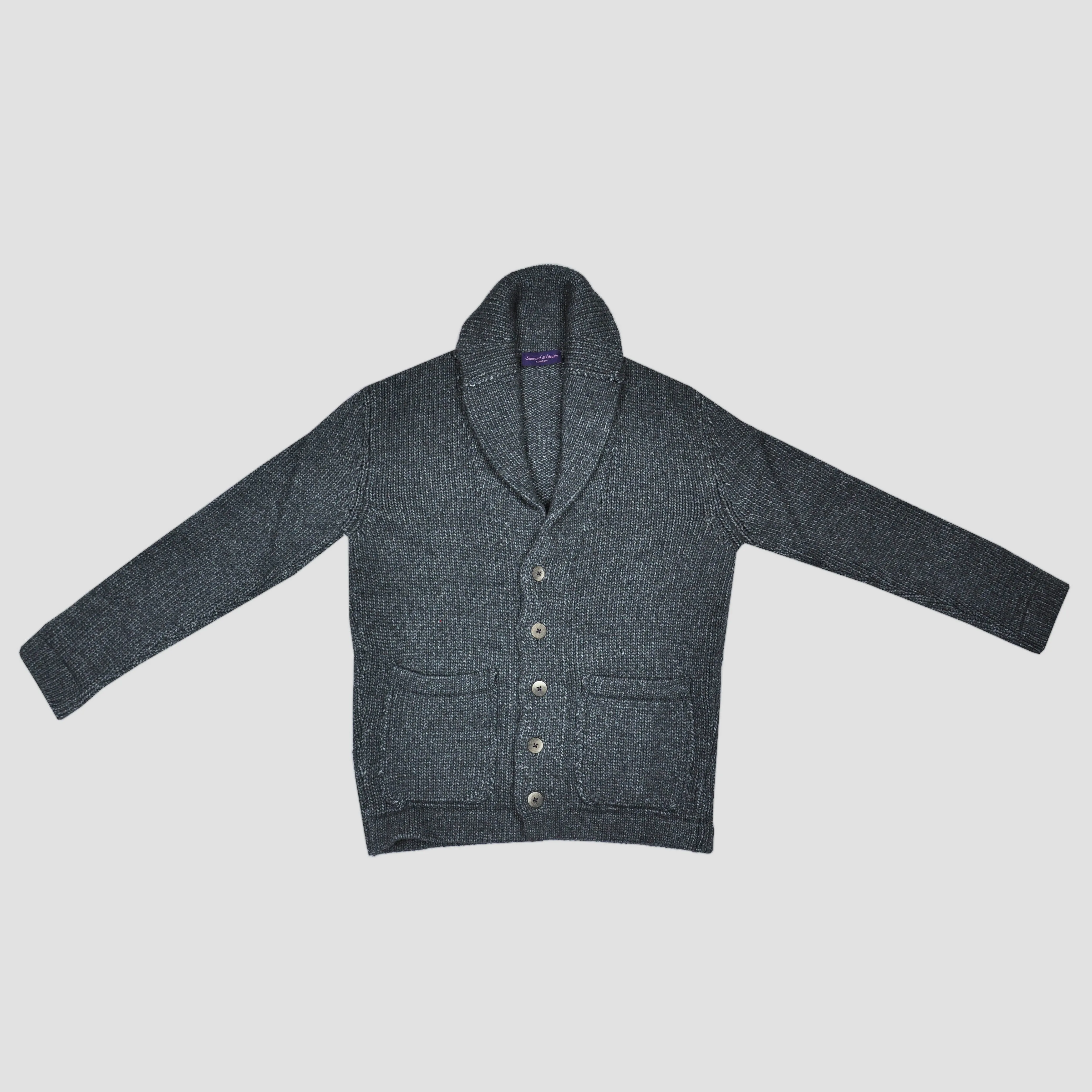 Chunky Shell Collar Wool Cardigan in Charcoal Grey