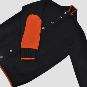 Chunky Yak's Wool Cardi in Charcoal with Orange Trim