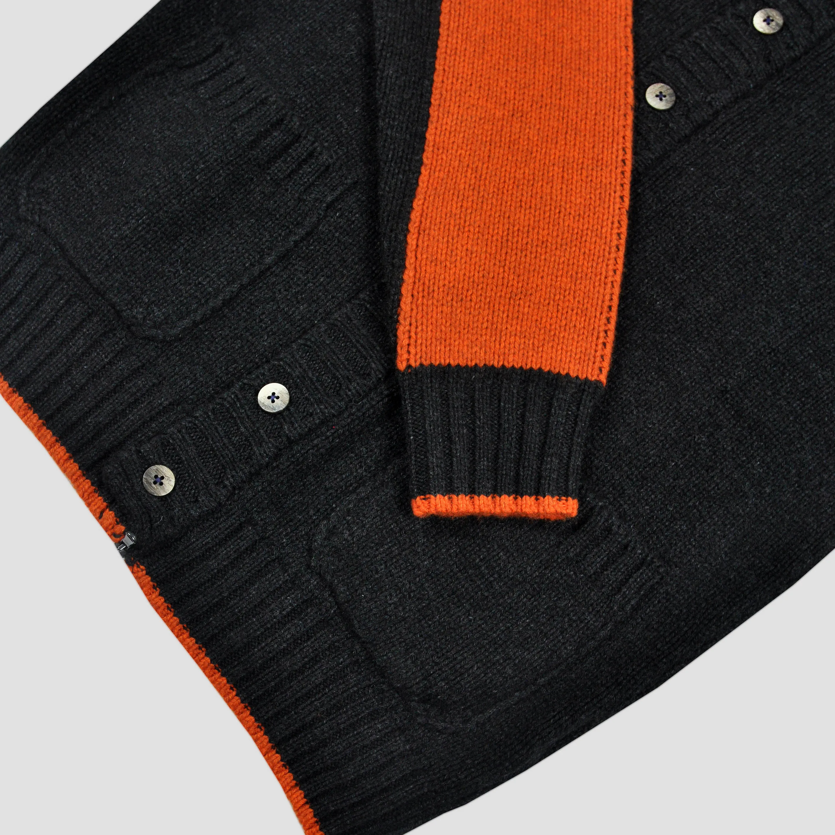 Chunky Yak's Wool Cardi in Charcoal with Orange Trim
