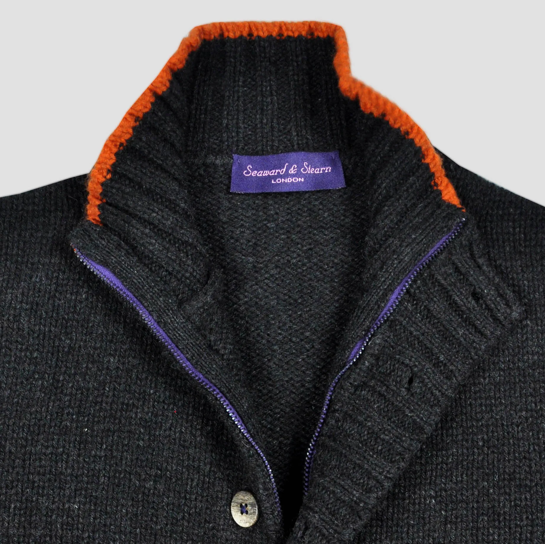 Chunky Yak's Wool Cardi in Charcoal with Orange Trim