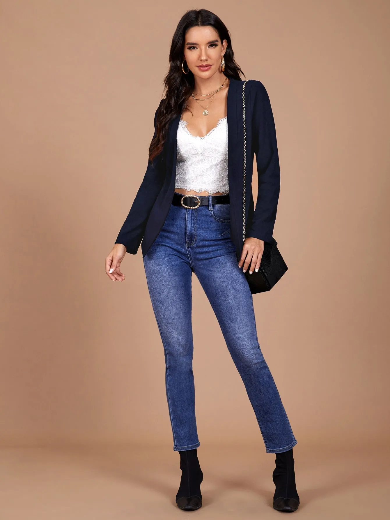 Clasi Open Front Solid Blazer