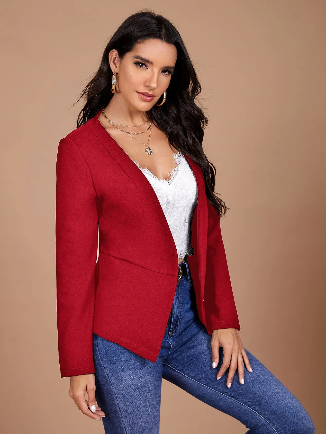 Clasi Open Front Solid Blazer