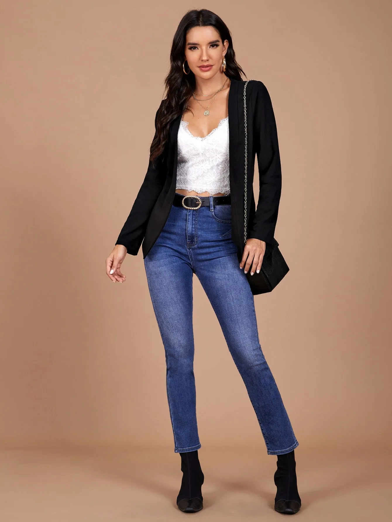 Clasi Open Front Solid Blazer
