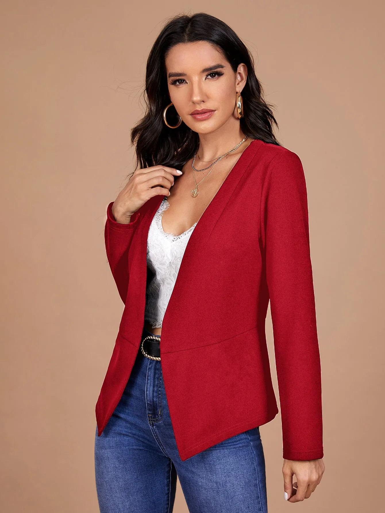 Clasi Open Front Solid Blazer