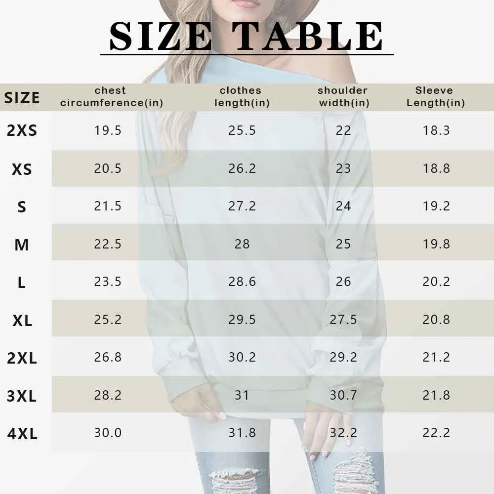 Custom Boyfriend Face Blue Leaf Slouchy Shirt Loose Fit Tee Personalized One Side Off Shoulder Women's Mid Sleeve Straight Neck T-shirt