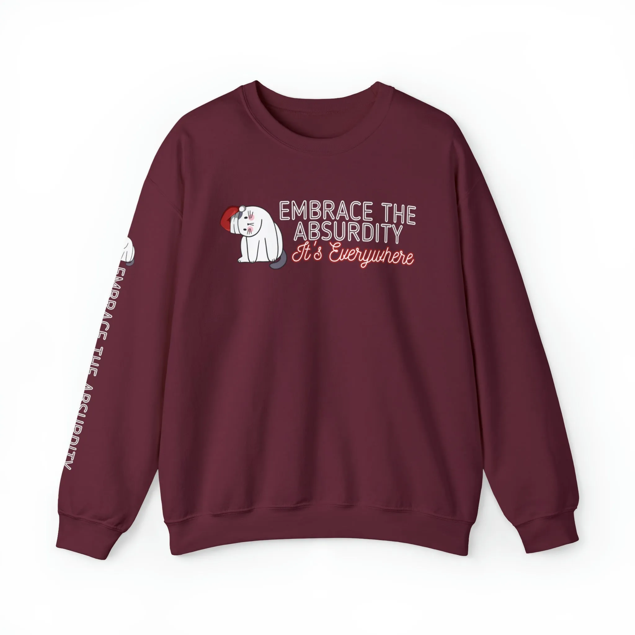 Embrace the Absurdity: Christmas Cat Women's Sweatshirt with Unique Arm Detail