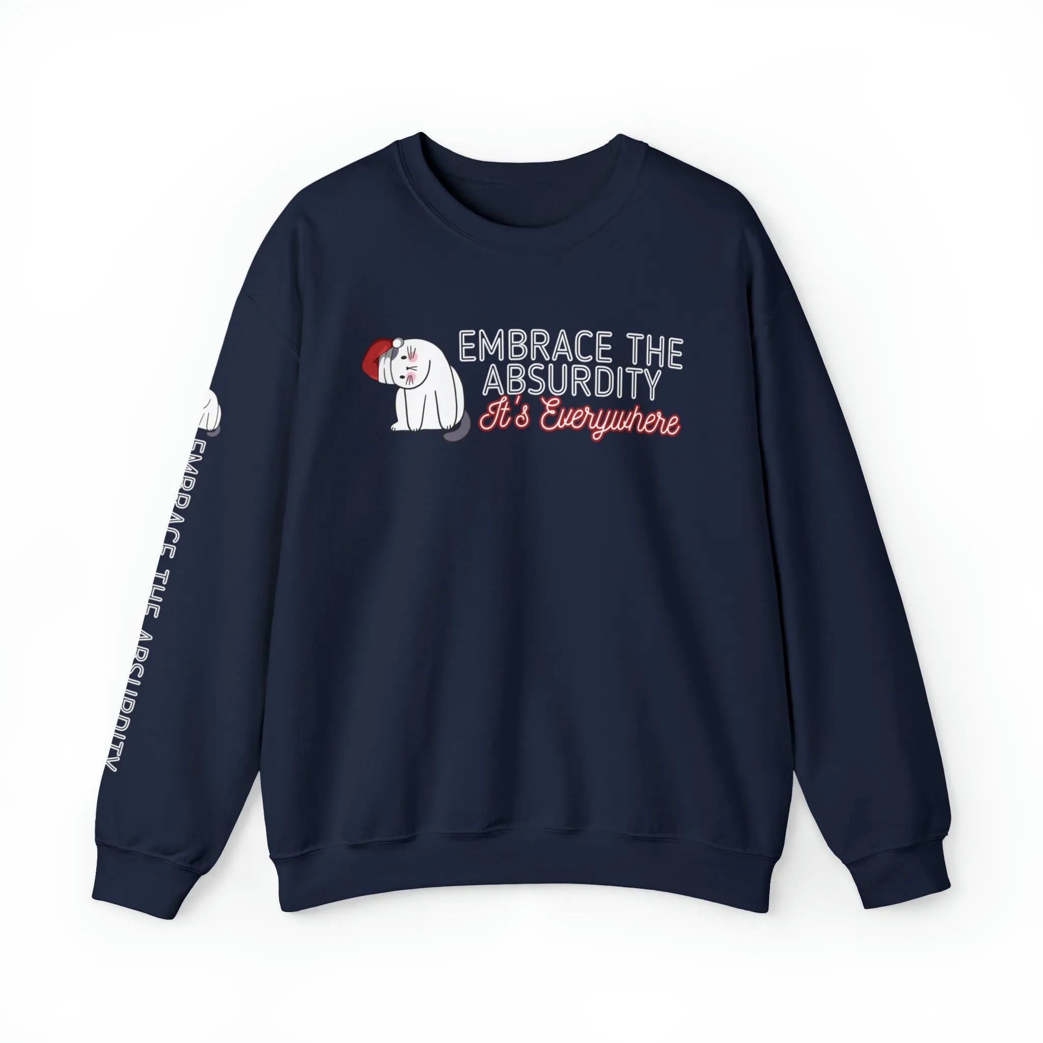 Embrace the Absurdity: Christmas Cat Women's Sweatshirt with Unique Arm Detail