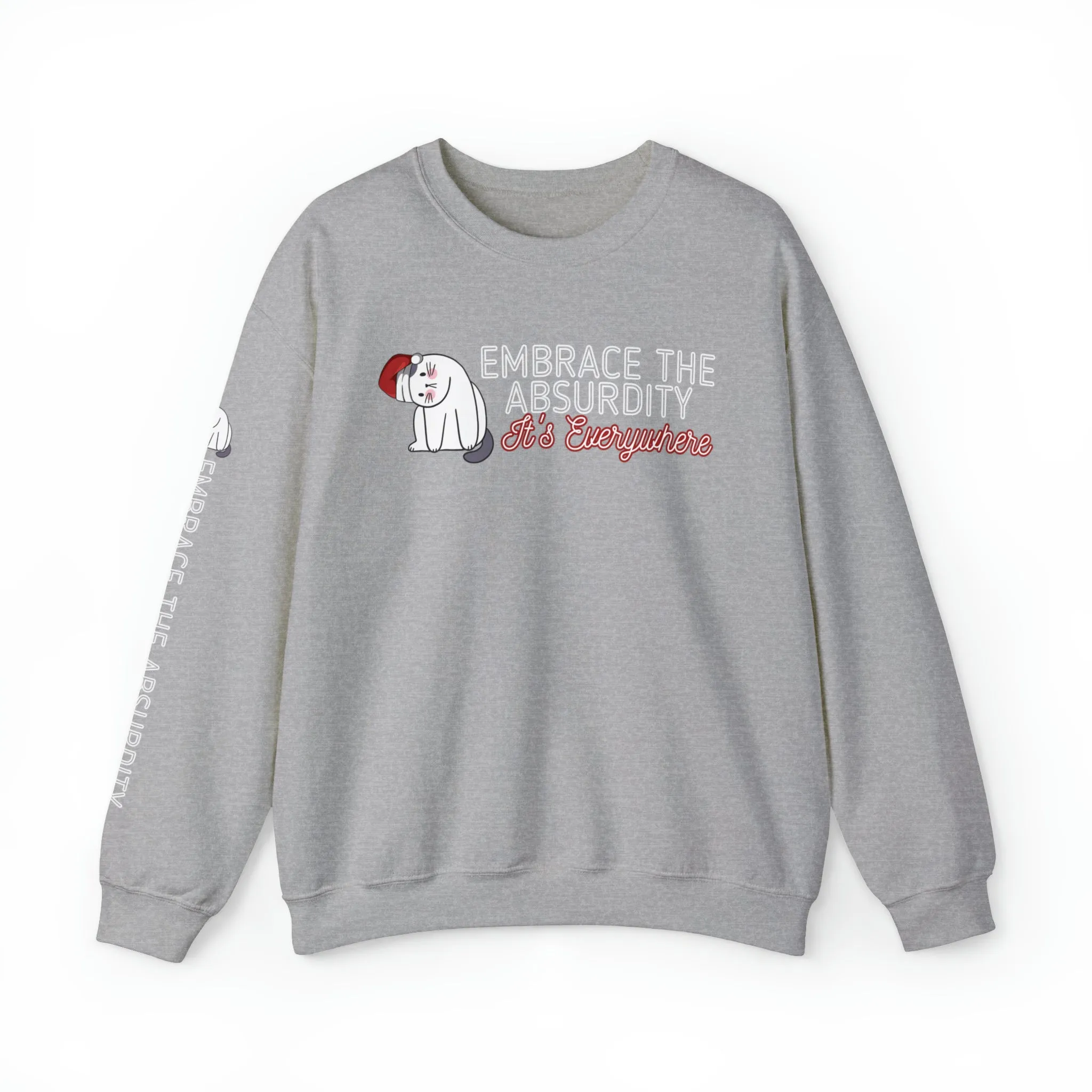 Embrace the Absurdity: Christmas Cat Women's Sweatshirt with Unique Arm Detail