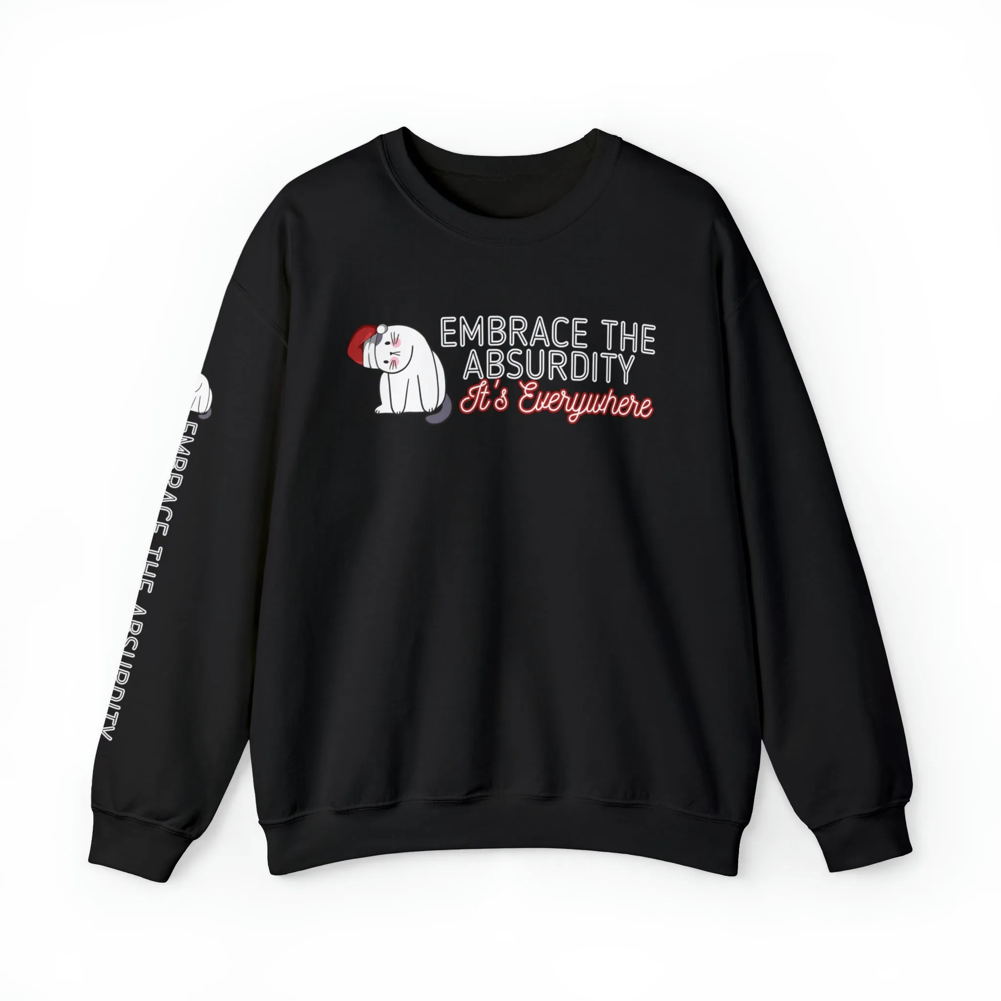 Embrace the Absurdity: Christmas Cat Women's Sweatshirt with Unique Arm Detail