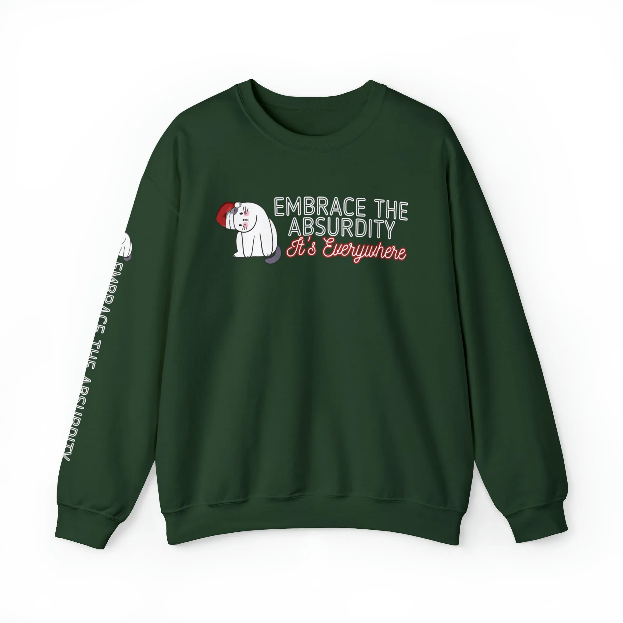 Embrace the Absurdity: Christmas Cat Women's Sweatshirt with Unique Arm Detail