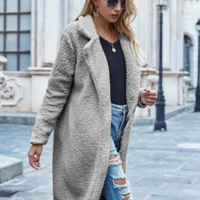 FallWinter Slim Women's Lapel Long Sleeve Solid Color Street Coat Clothing