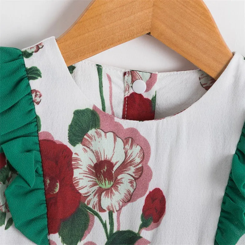 Floral Print V Neck Tie Shoulder Cami Dress for Mom and Me