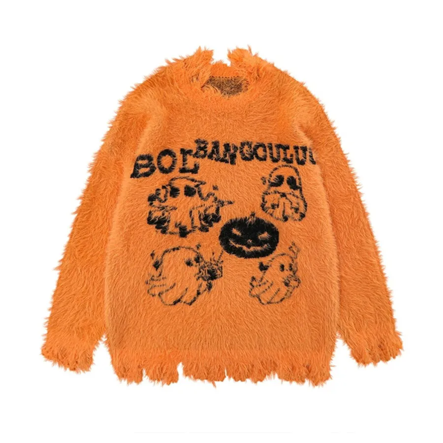 Ghost Pumpkin Pattern Loose Fit Sweater