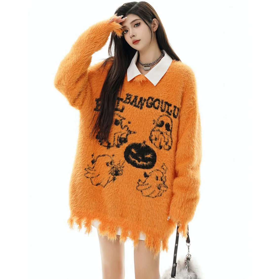 Ghost Pumpkin Pattern Loose Fit Sweater