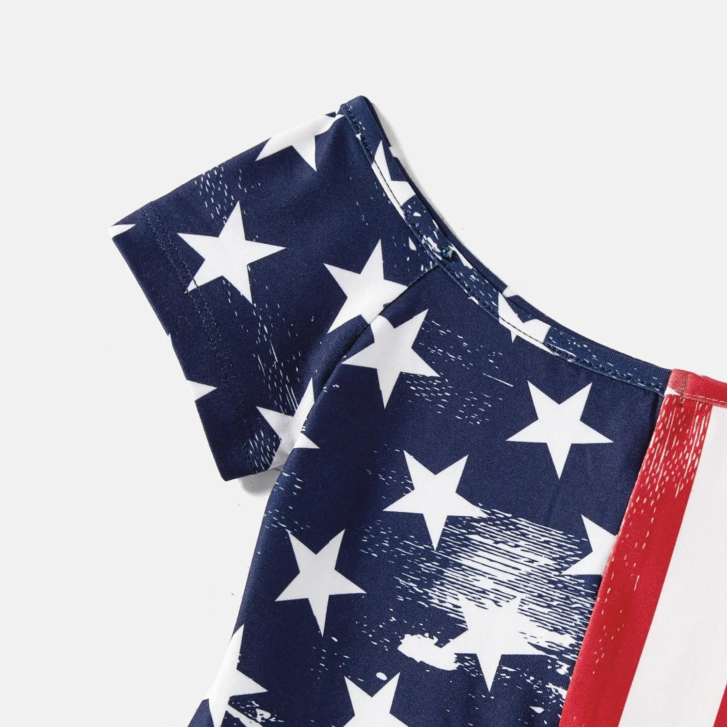 Independence Day Mommy and Me Star & Striped Print Spliced Off Shoulder Short-sleeve Bodycon Dresses