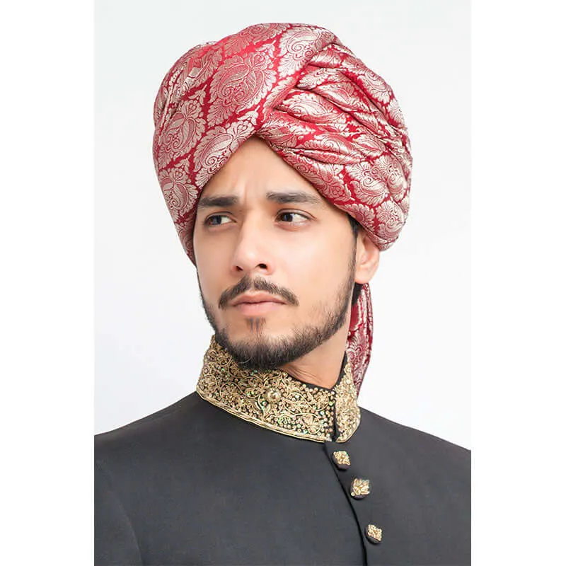 Jet Black Suitings 130's Form Fitted Sherwani with Zardozi Collar