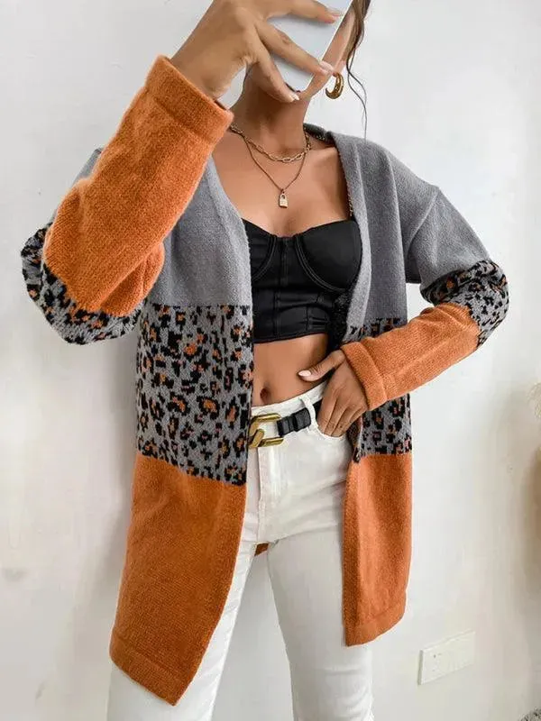 Leopard Contrast  Women Cardigan Sweater