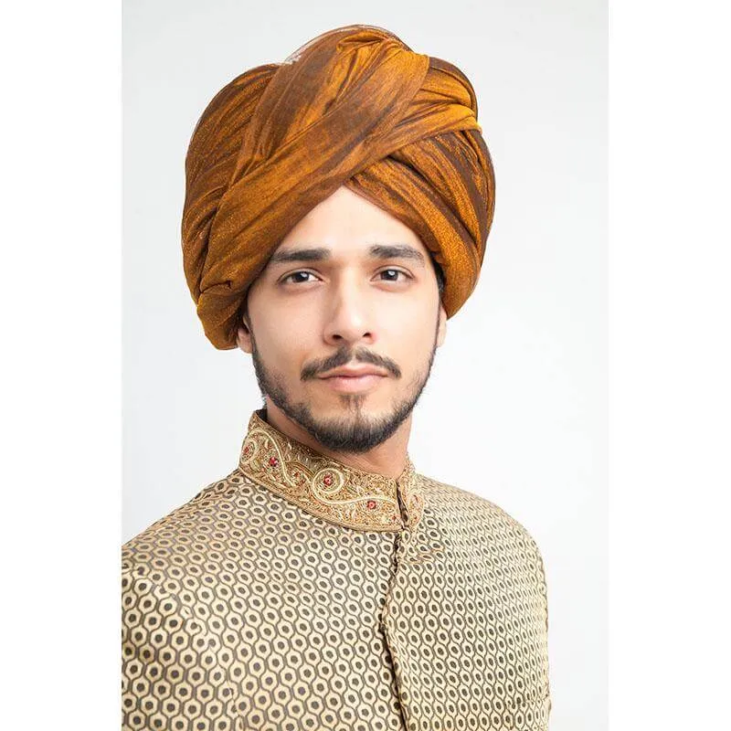 Light Gold and Olive Ogee Form Fitted Sherwani