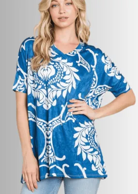 Loose Fit Boho Paisley V-Neck Jersey Tunic Tee