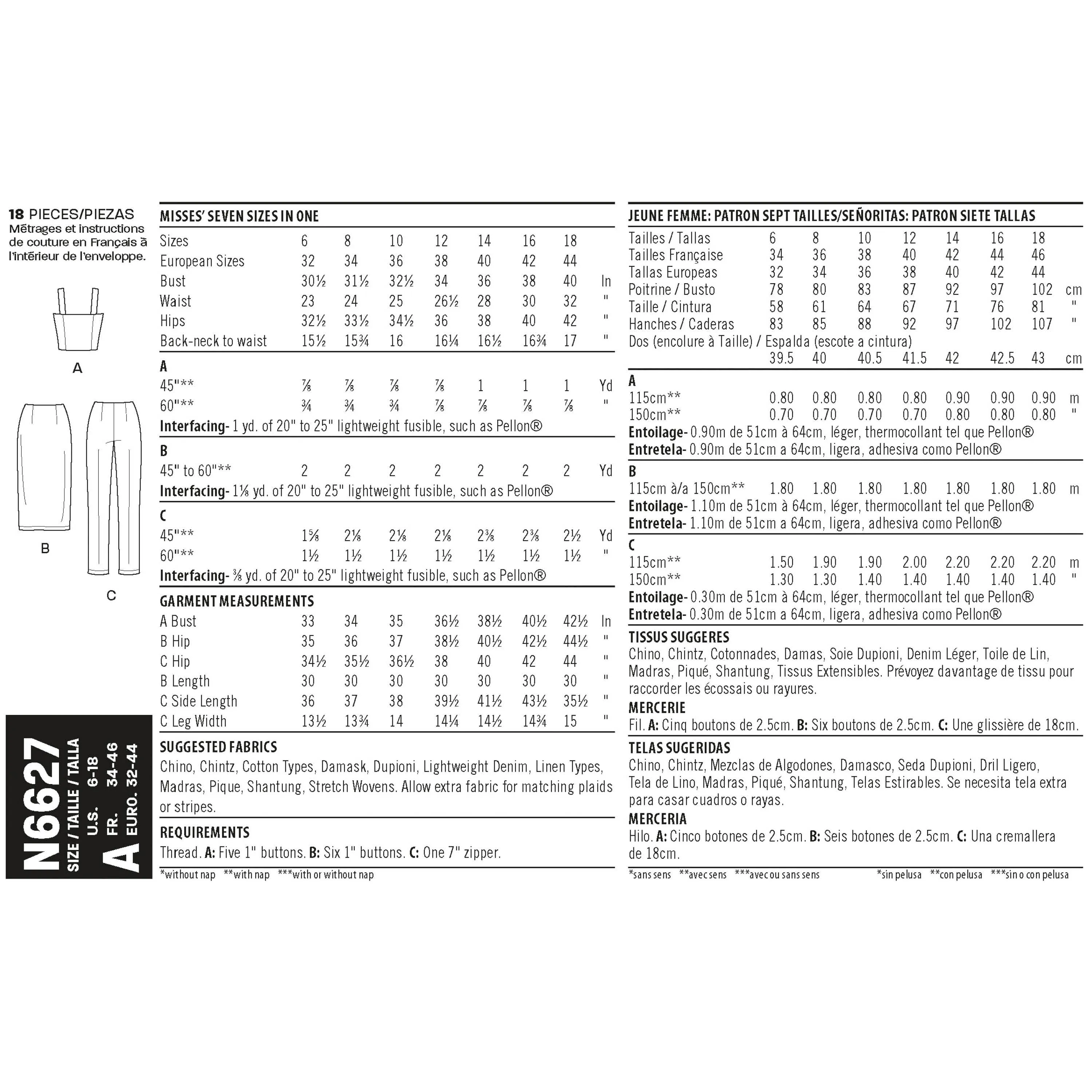 New Look Sewing Pattern N6627 - Misses' Top, Skirt and Trousers