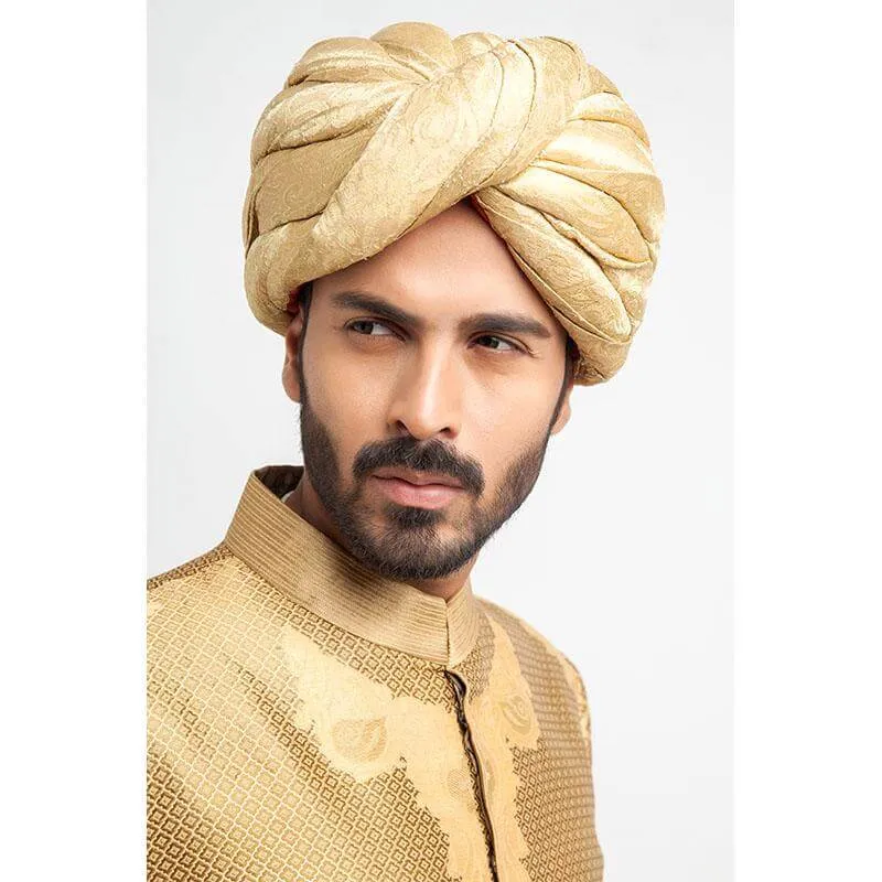 Peach Gold and Red Brocade Sherwani