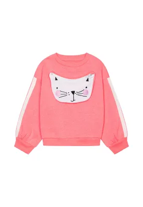 Pink Kitty Fleece Jumper with Novelty Pocket