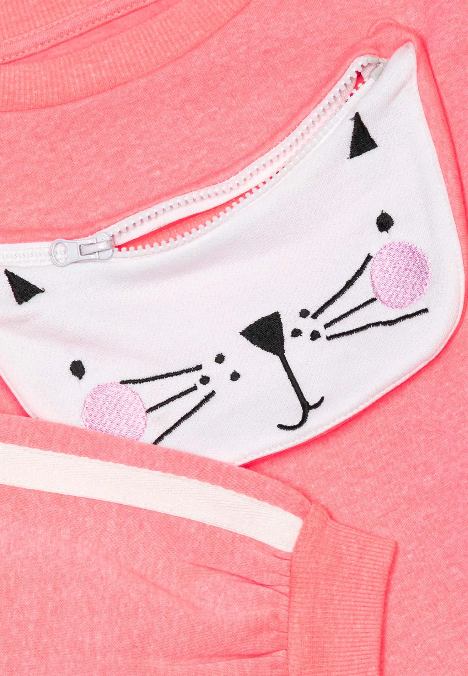 Pink Kitty Fleece Jumper with Novelty Pocket