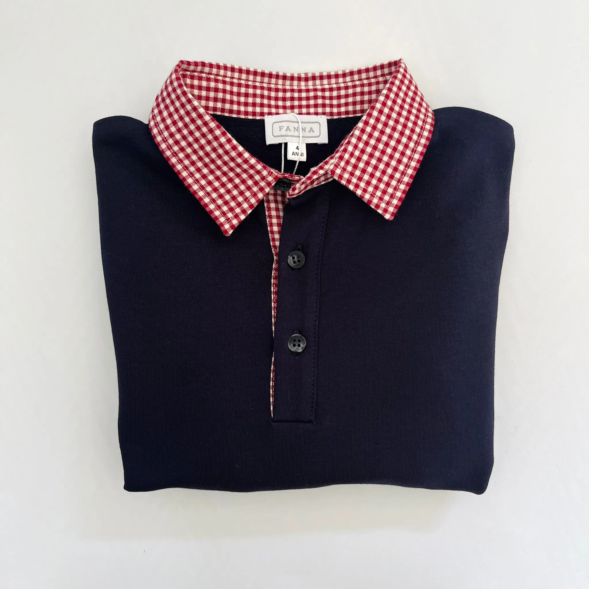 Polo Shirt - Navy with Check Collar