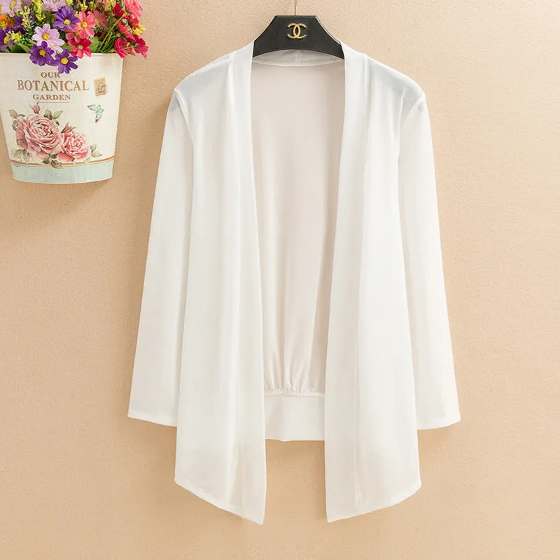 Short Solid Colored Shawl Trendy Korean Slimming Mesh Cardigan Ankle-Length Sunscreen Shirt