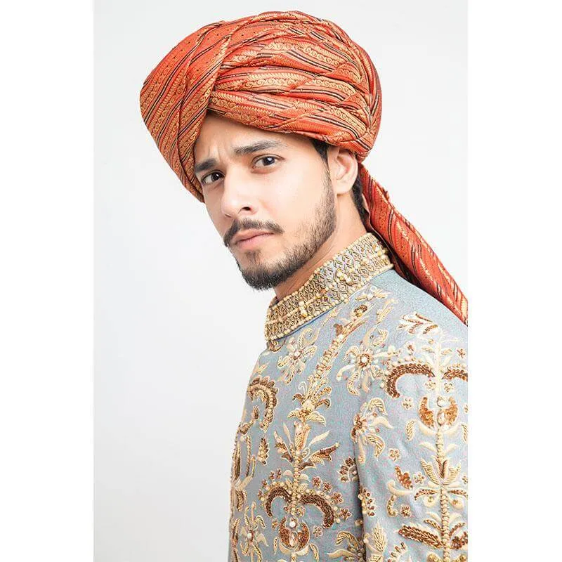 Smoky Grey Jamavar Form Fitted Sherwani